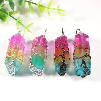 Foxy Wire Wrapped Aura Pendant Necklaces