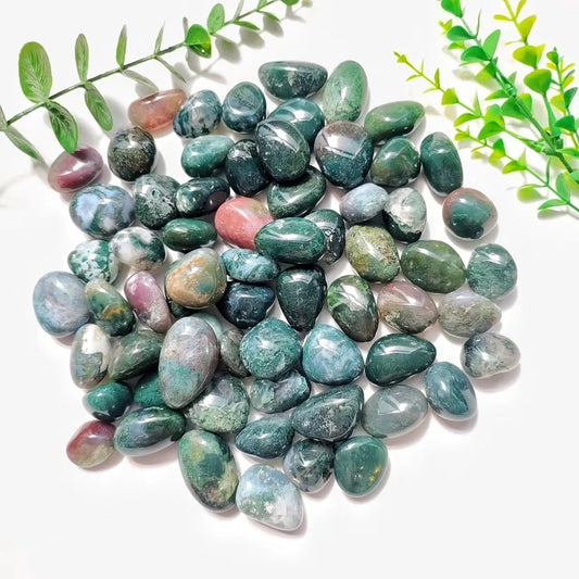 Moss agate tumbled stones