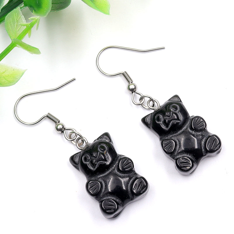 Crystal Bear Earrings - Stainless Steel