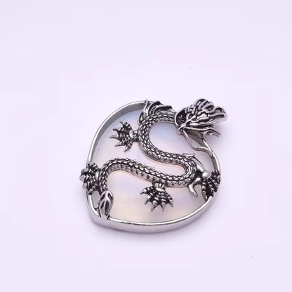 Foxy Crystal Heart Necklace with Chinese Dragon