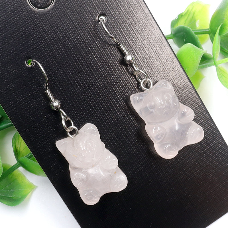 Crystal Bear Earrings - Stainless Steel