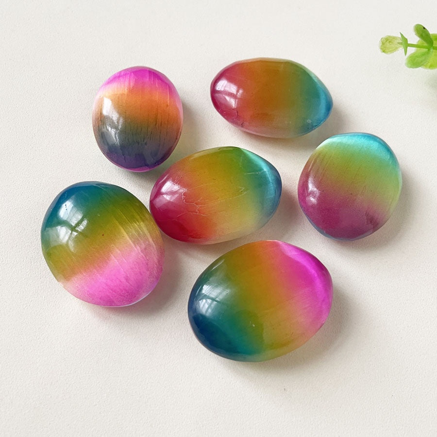 Rainbow Aura Crystal Selenite Palm Stone