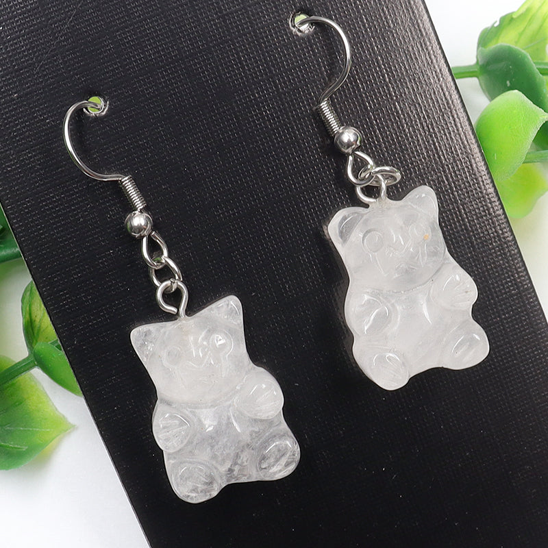 Crystal Bear Earrings - Stainless Steel