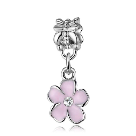 Enamel Sakura Flower Silver Charm