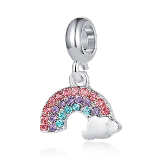 Diamante Tri-Coloured Rainbow  Silver Charm