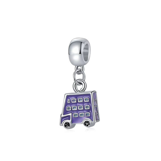 Funky Bus Charm in purple and silver 