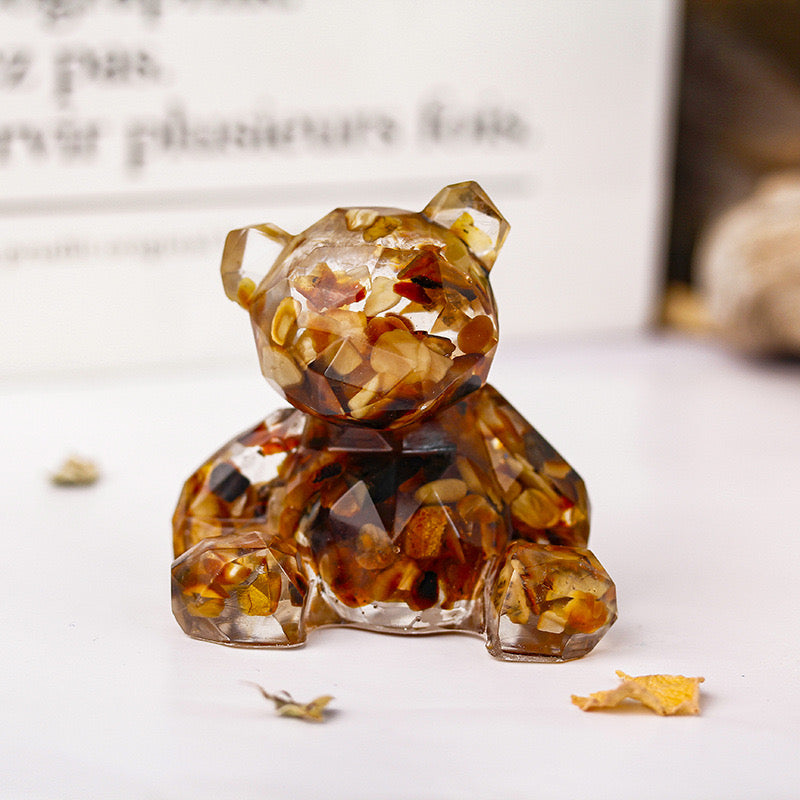 Yellow Jasper with Agate Crystal Chip Resin Teddy Bear