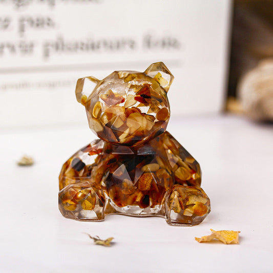 Yellow Jasper with Agate Crystal Chip Resin Teddy Bear - Dylan's Den Crystal Shop