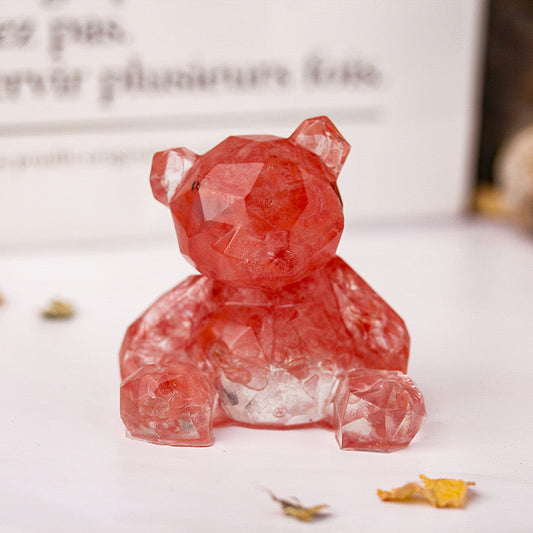 Cherry Quartz Chip Resin Teddy Bear