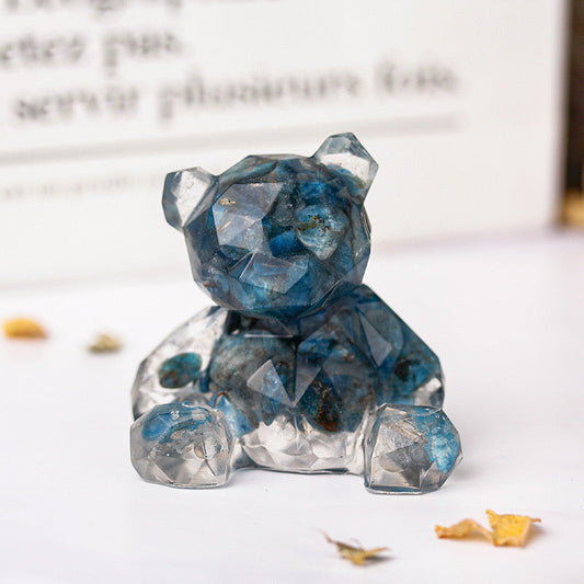 Blue Apatite Crystal Chip Resin Teddy Bear - Dylan's Den Crystal Shop