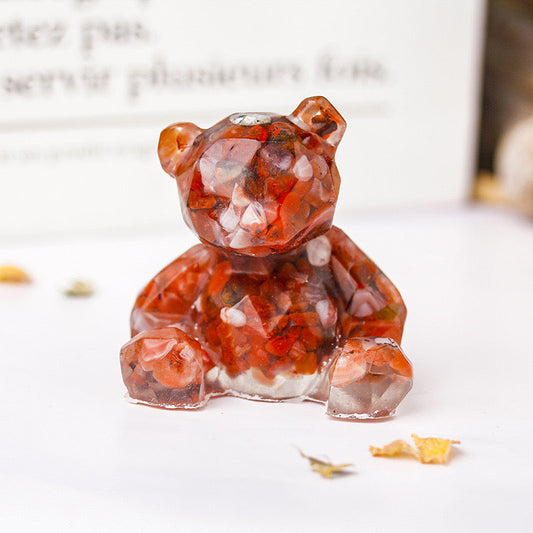 Red Agate Chip Resin Teddy Bear