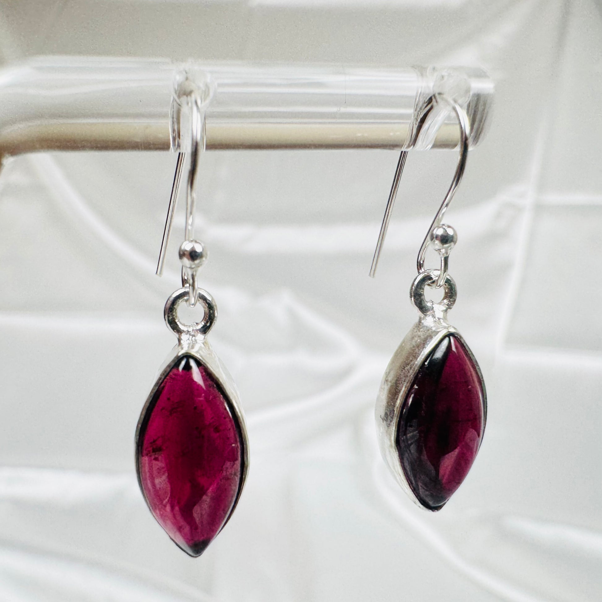 Silver Garnet Crystal Marquise Dangly Earrings