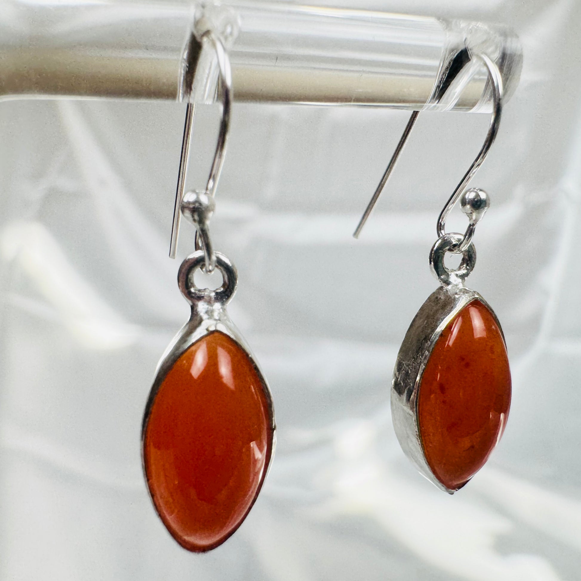 Silver Carnelian Crystal Marquise Dangly Earrings