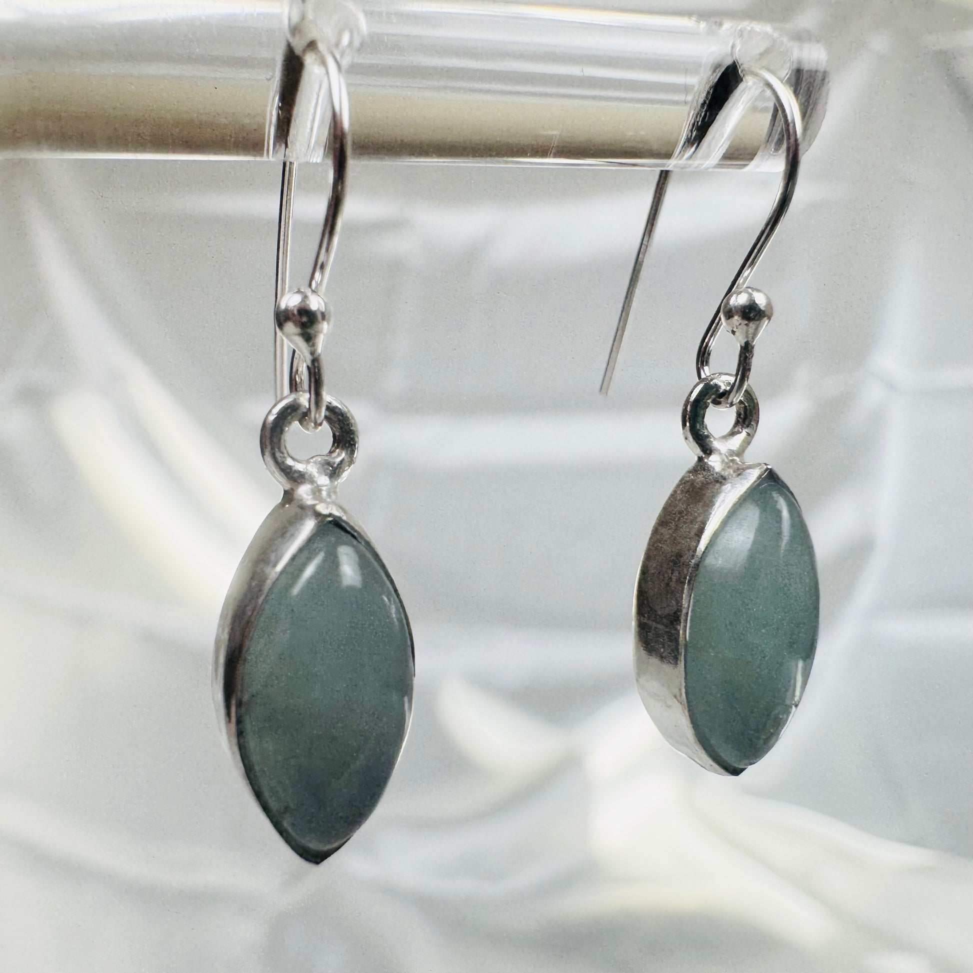 Silver Aquamarine Crystal Marquise Dangly Earrings