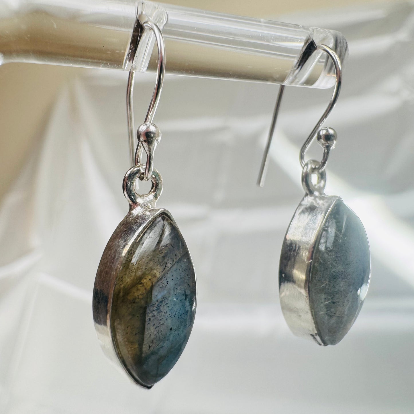 Silver Labradorite Crystal Faceted Dangly Earrings