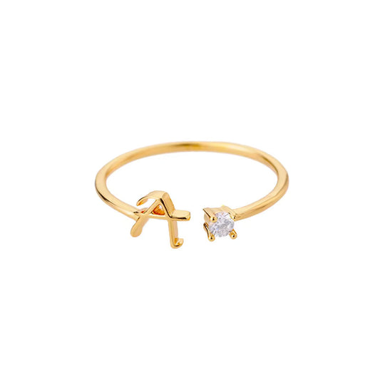 Gold Adjustable Diamanté Letter A Ring