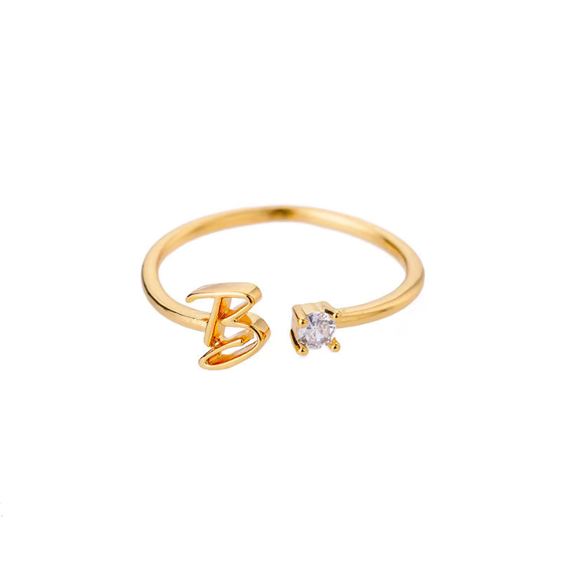 Gold Adjustable Diamanté Letter B Ring