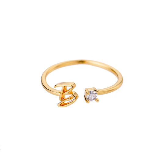 Gold Adjustable Diamanté Letter B Ring