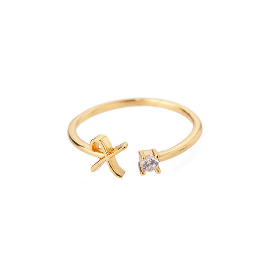 Gold Adjustable Diamanté Letter X Ring