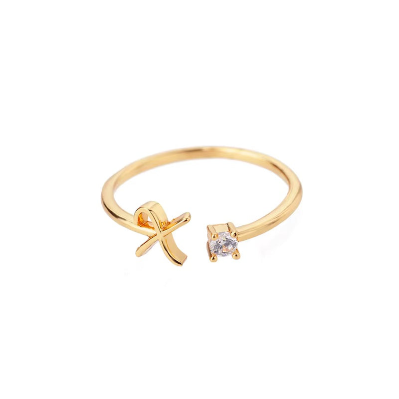 Gold Adjustable Diamanté Letter X Ring