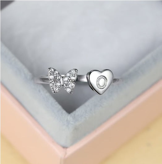 Silver Adjustable Butterfly Letter O Ring