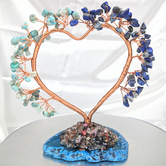 Heart Lapis Lazuli and Amazonite Crystal Chip Base Gem Trees