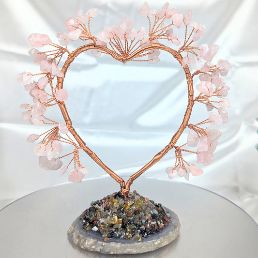 Heart Rose Quartz Crystal Chip Base Gem Trees