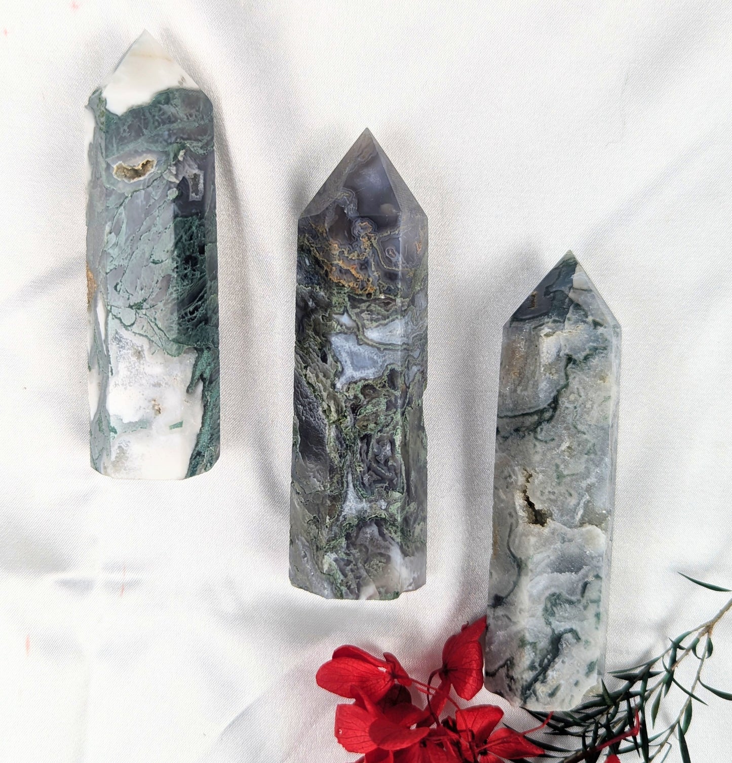 Moss Agate Crystal Point