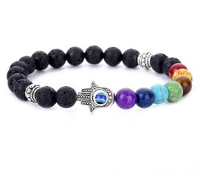 Lava Bead Chakra with Hamsa Beaded Bracelet