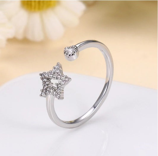 Cut Out Silver Plated Adjustable Star Ring