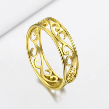 Silver Stainless Steel Celtic Filigree Ring - Gold Plated