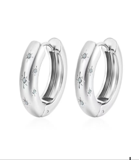 Silver Studed Chunky Huggie Hoops