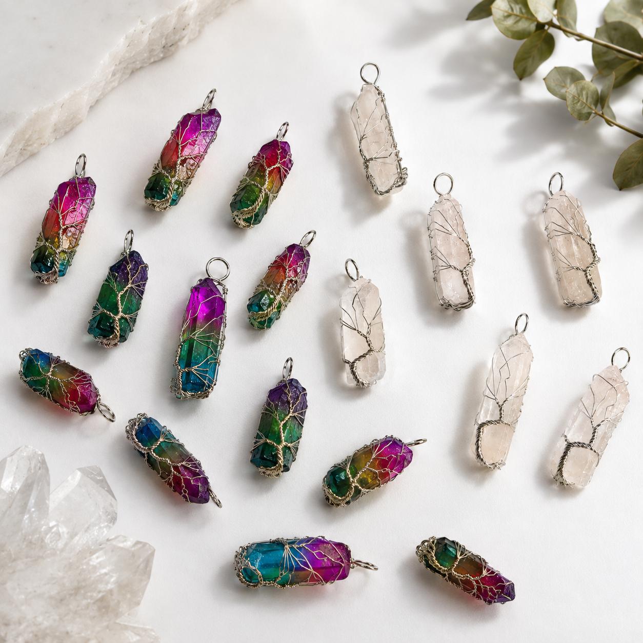 Foxy Wire Wrapped Aura Pendant Necklaces