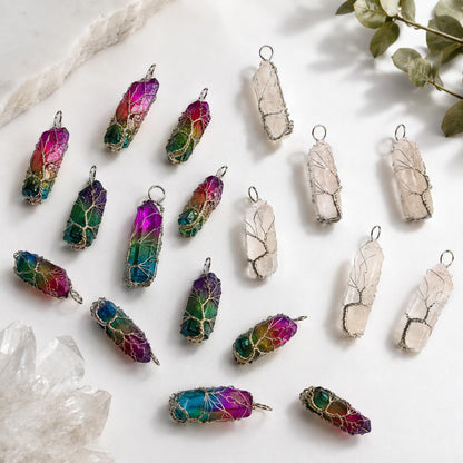Foxy Wire Wrapped Aura Pendant Necklaces