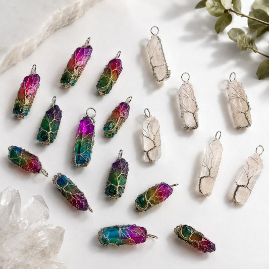 Foxy Wire Wrapped Aura Pendant Necklaces