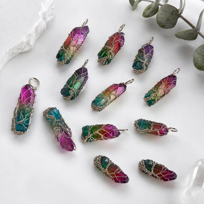 Foxy Wire Wrapped Aura Pendant Necklaces