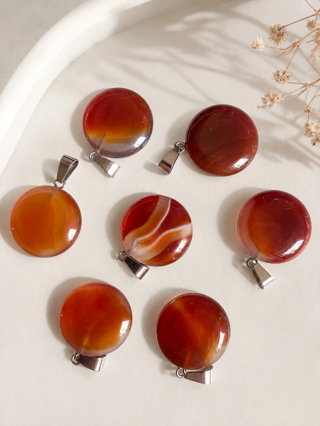 Red Agate Circular Pendants