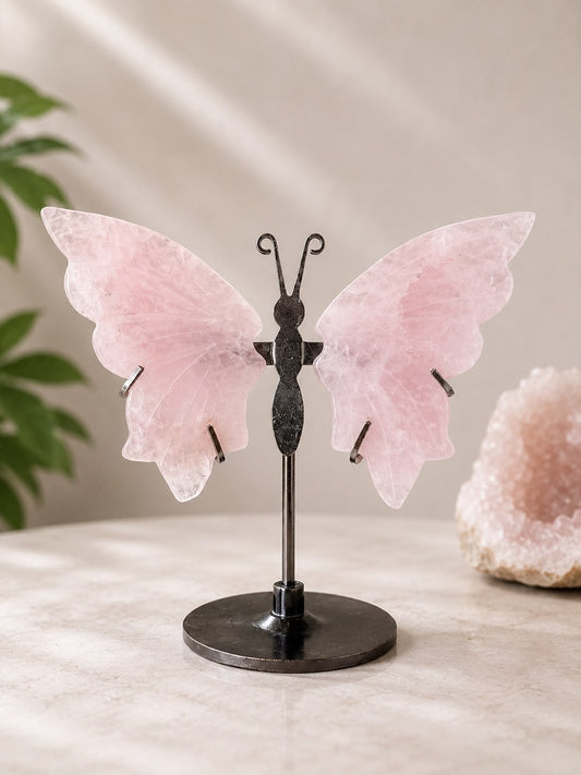 Rose Quartz Crystal Butterfly Wings