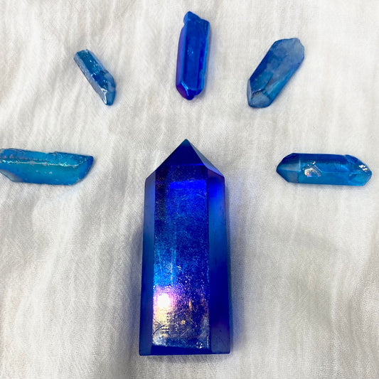 Dark Blue Aura Crystal Point (M)