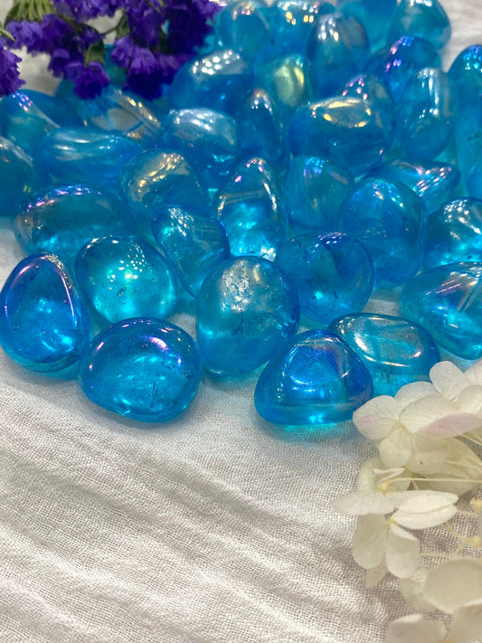 Blue Aqua Aura Crystal Tumblestone - Dylan's Den Crystal Shop