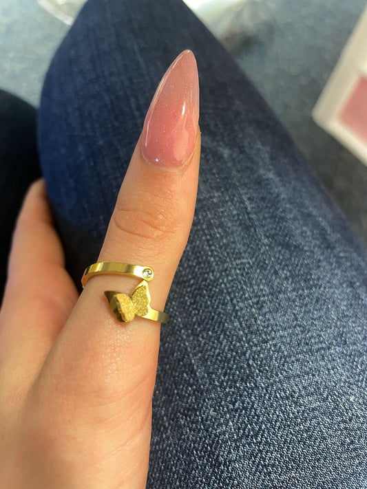 Stainless Steel Adjustable Gold Butterfly Design Ring