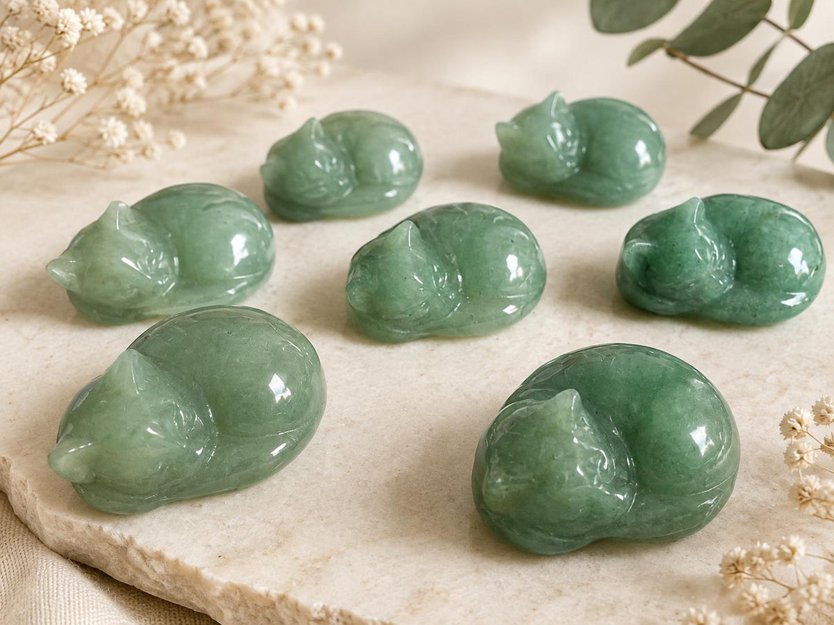 green aventurine crystal cat