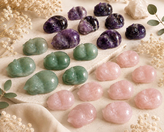 crystal cats amethyst rose quartz green aventurine
