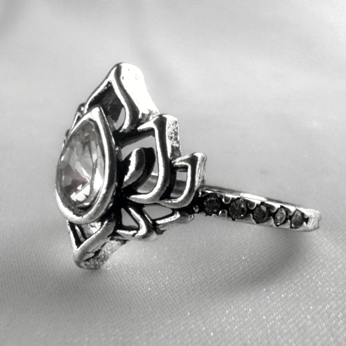 Silver Clear Lotus Flower Ring