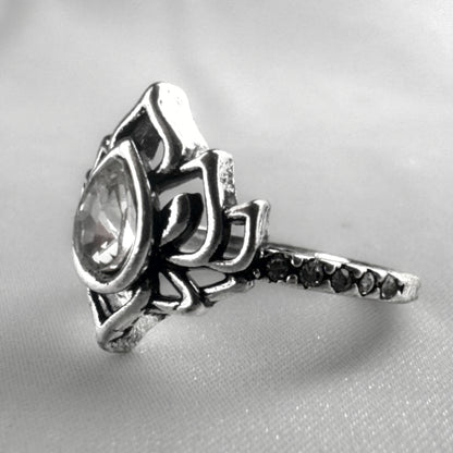 Silver Clear Lotus Flower Ring