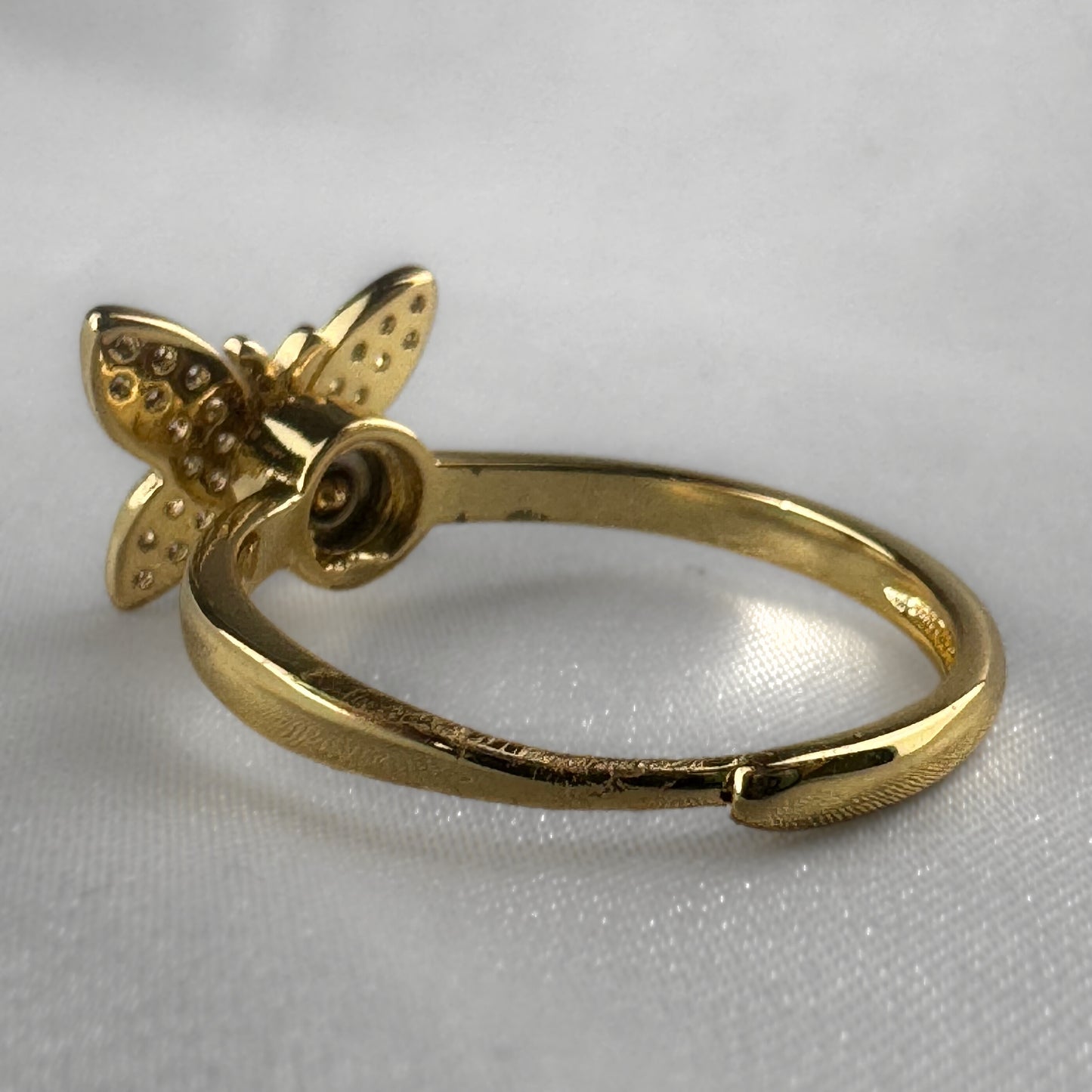 Diamanté Gold Adjustable Butterfly Spinner Ring