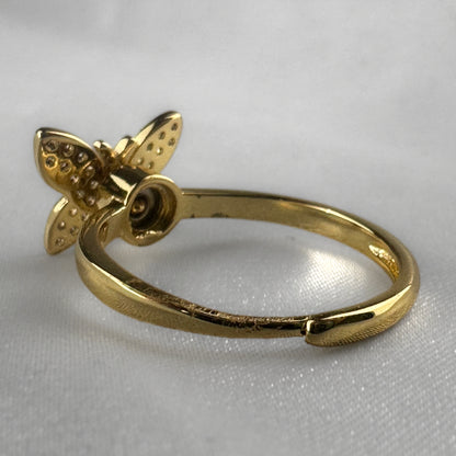 Diamanté Gold Adjustable Butterfly Spinner Ring