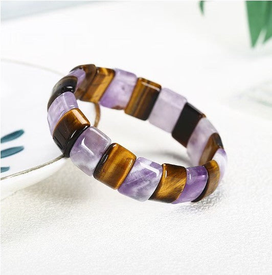 Amethyst and Tigers Eye Square Beaded Bracelet