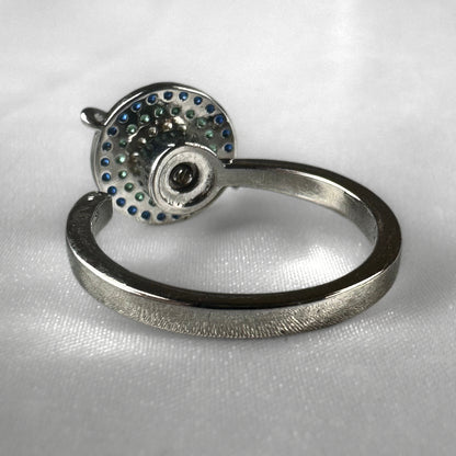 Diamanté  Silver Adjustable Round Rainbow Ring