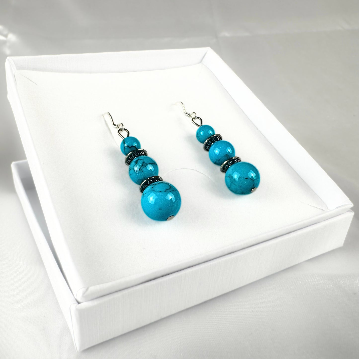 Blue Howlite Triple Drop Earrings